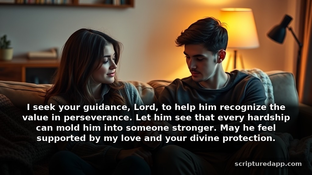 Prayer for My Boyfriend During Difficult Seasons: I seek your guidance, Lord, to help him recognize the value in perseverance. Let him see that every hardship can mold him into someone stronger. May he feel supported by my love and your divine protection.