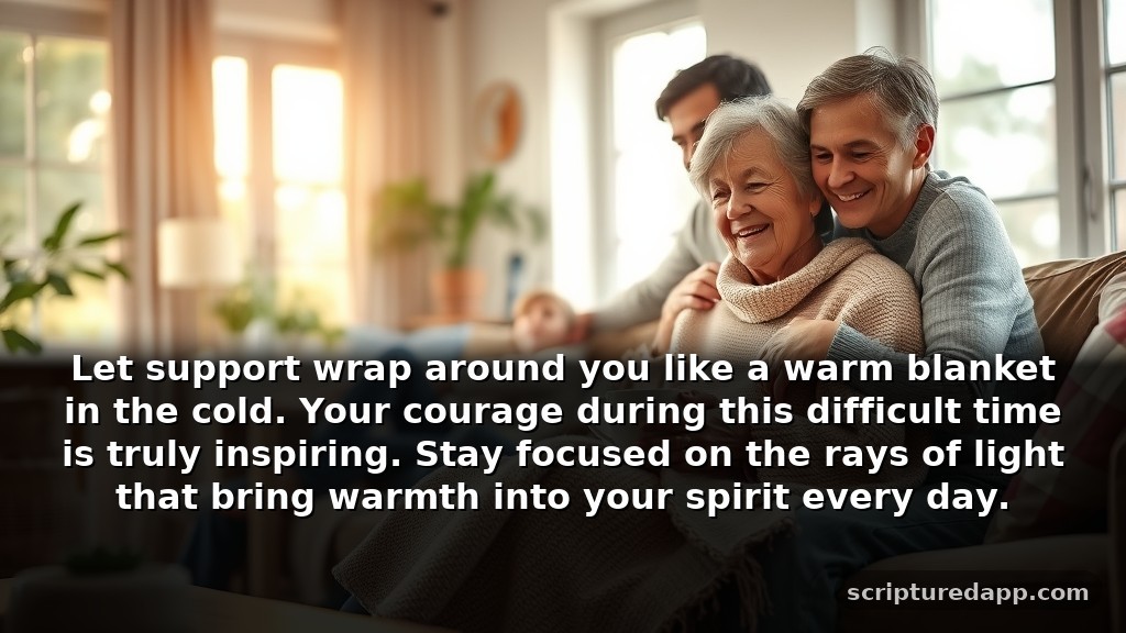 Speedy Recovery Prayer Message for Difficult Seasons: Let support wrap around you like a warm blanket in the cold. Your courage during this difficult time is truly inspiring. Stay focused on the rays of light that bring warmth into your spirit every day.