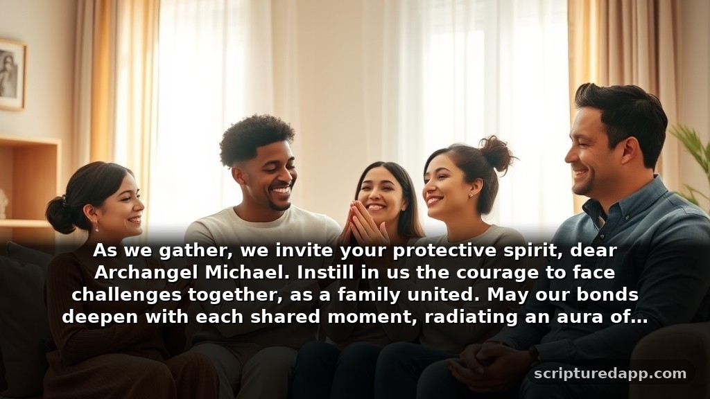 St Michael Prayer Warning for Family Protection and Unity: As we gather, we invite your protective spirit, dear Archangel Michael. Instill in us the courage to face challenges together, as a family united. May our bonds deepen with each shared moment, radiating an aura of peace for our home.