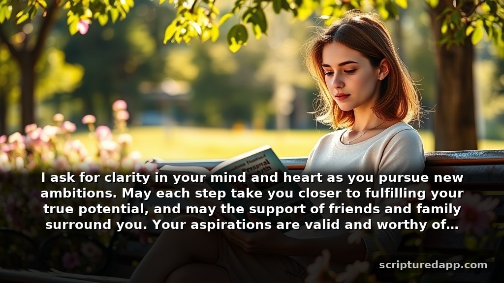 Sunday Prayer for My Love's Growth: I ask for clarity in your mind and heart as you pursue new ambitions. May each step take you closer to fulfilling your true potential, and may the support of friends and family surround you. Your aspirations are valid and worthy of pursuit.