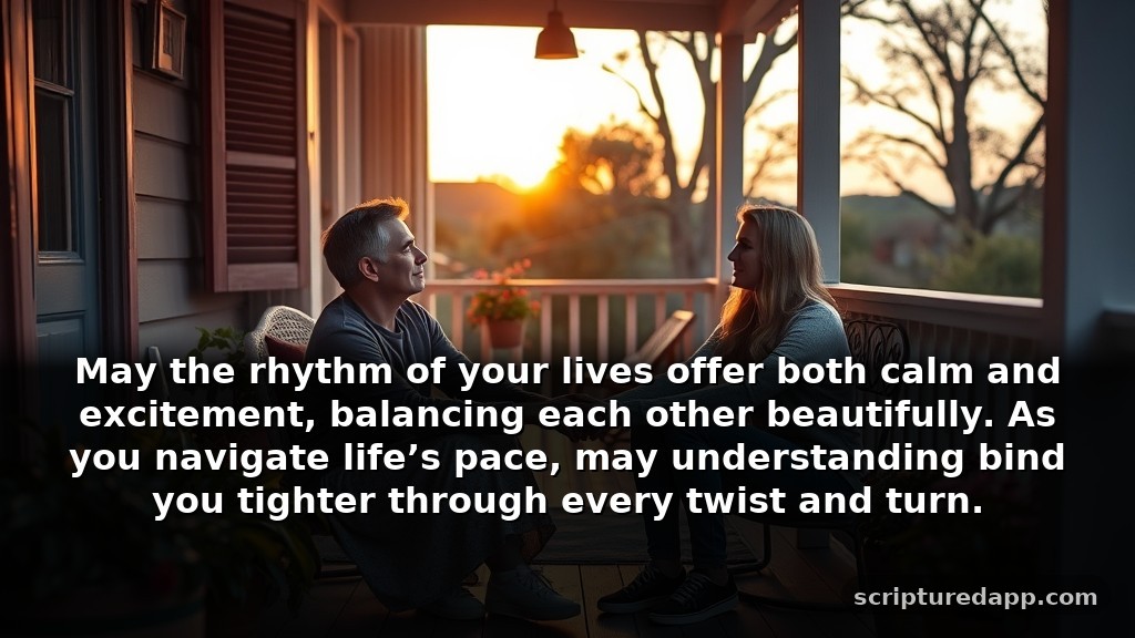 Sunday Prayer for My Love's Patience: May the rhythm of your lives offer both calm and excitement, balancing each other beautifully. As you navigate life’s pace, may understanding bind you tighter through every twist and turn.