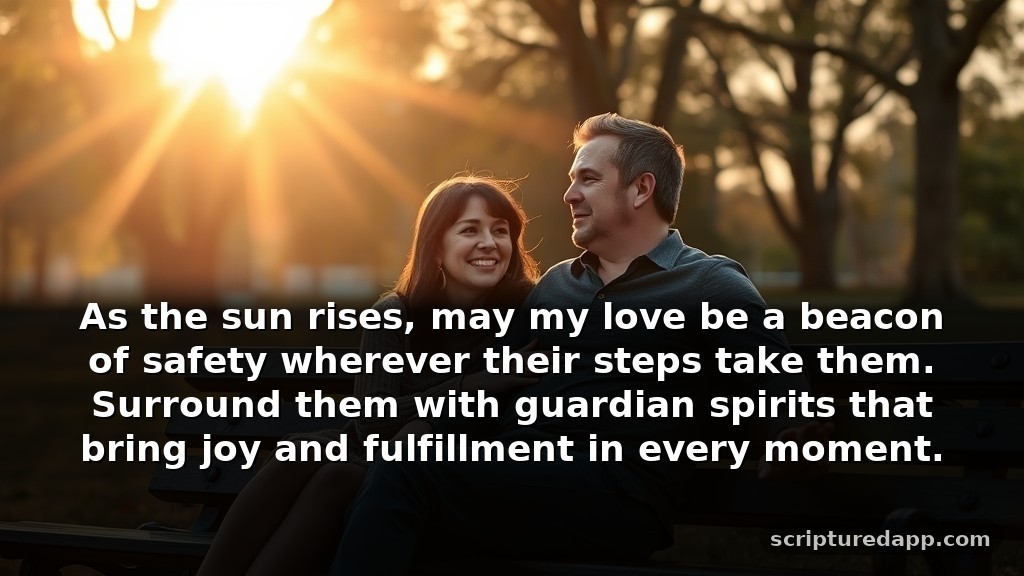 Sunday Prayer for My Love's Protection: As the sun rises, may my love be a beacon of safety wherever their steps take them. Surround them with guardian spirits that bring joy and fulfillment in every moment.
