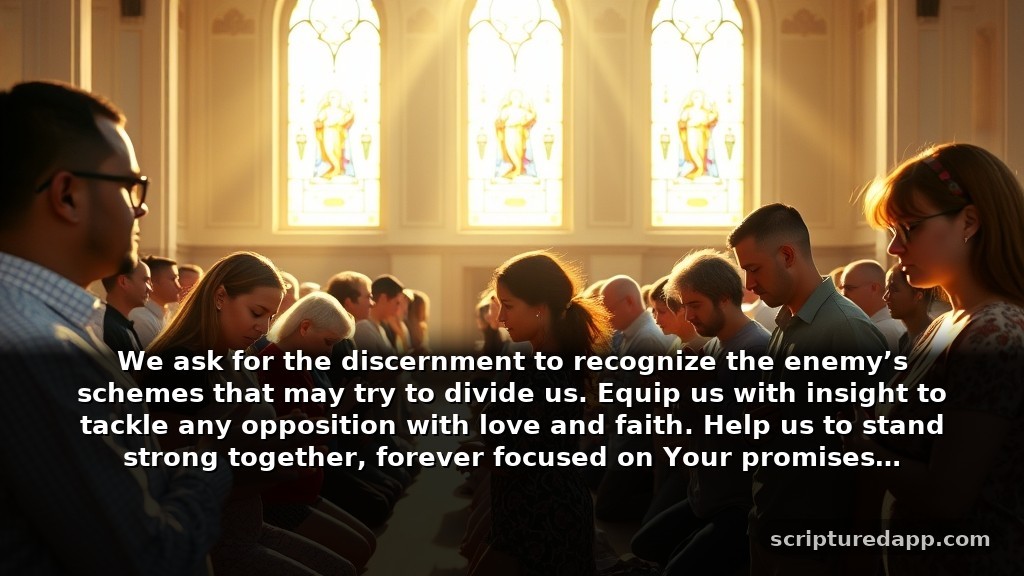 Warfare Prayer Points for the Church with Scriptures for Guidance: We ask for the discernment to recognize the enemy’s schemes that may try to divide us. Equip us with insight to tackle any opposition with love and faith. Help us to stand strong together, forever focused on Your promises.