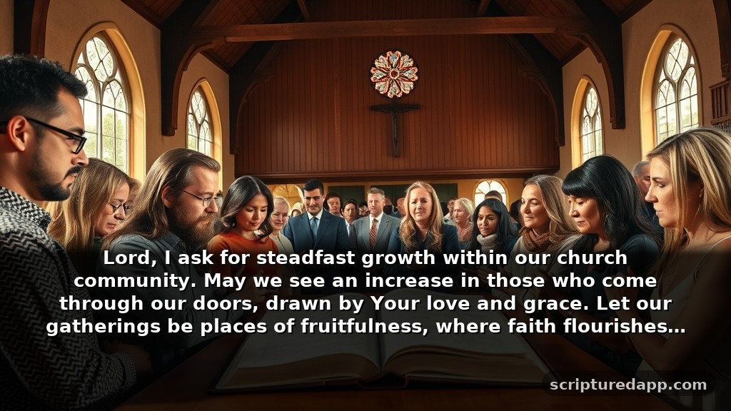 Warfare Prayer Points for the Church with Scriptures for Growth: Lord, I ask for steadfast growth within our church community. May we see an increase in those who come through our doors, drawn by Your love and grace. Let our gatherings be places of fruitfulness, where faith flourishes and discipleship abounds.