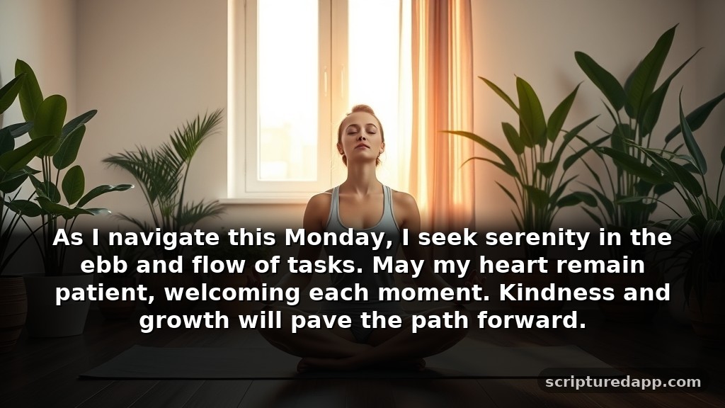 Monday Blessings and Prayers for Patience: As I navigate this Monday, I seek serenity in the ebb and flow of tasks. May my heart remain patient, welcoming each moment. Kindness and growth will pave the path forward.