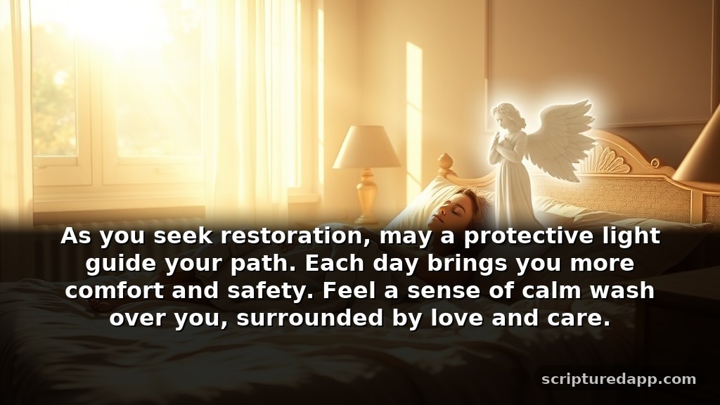 Speedy Recovery Prayer Message for Protection: As you seek restoration, may a protective light guide your path. Each day brings you more comfort and safety. Feel a sense of calm wash over you, surrounded by love and care.