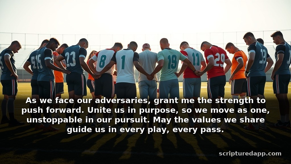 Heartfelt Athletes Prayer for Protection Before Big Games: As we face our adversaries, grant me the strength to push forward. Unite us in purpose, so we move as one, unstoppable in our pursuit. May the values we share guide us in every play, every pass.