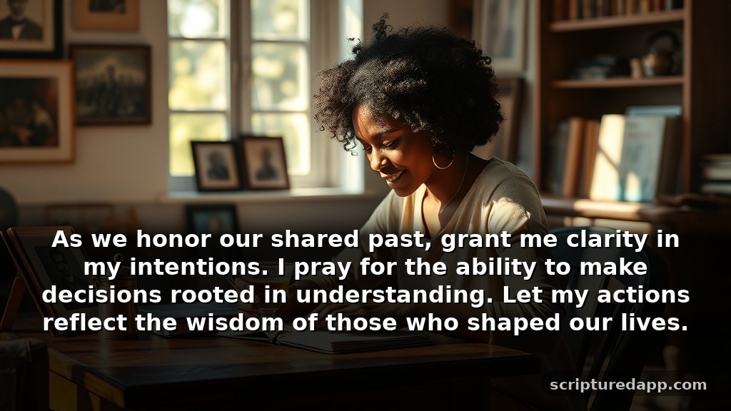 Short Black History Month Prayer for Guidance: As we honor our shared past, grant me clarity in my intentions. I pray for the ability to make decisions rooted in understanding. Let my actions reflect the wisdom of those who shaped our lives.