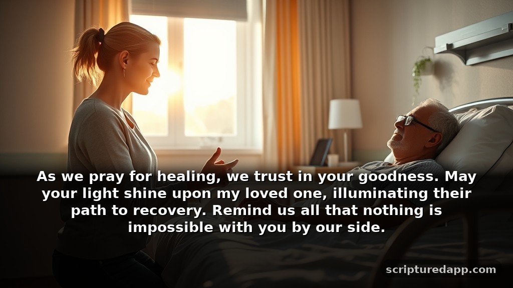 Catholic Prayer for Sick Family Member Seeking Healing: As we pray for healing, we trust in your goodness. May your light shine upon my loved one, illuminating their path to recovery. Remind us all that nothing is impossible with you by our side.
