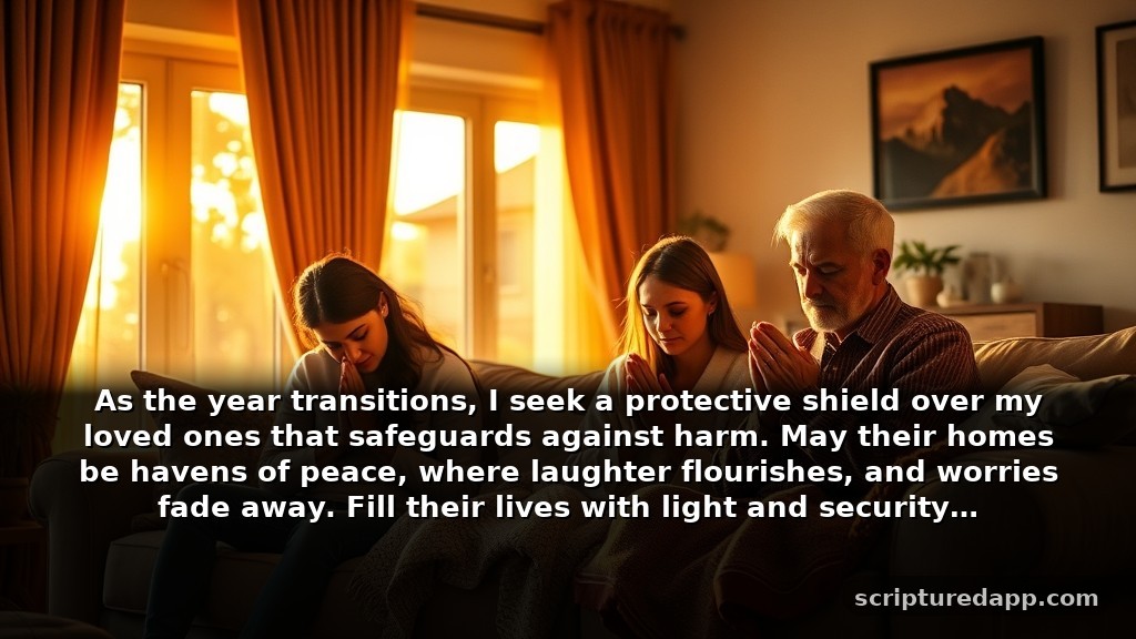 End of the Year Prayers for Protection Over Loved Ones: As the year transitions, I seek a protective shield over my loved ones that safeguards against harm. May their homes be havens of peace, where laughter flourishes, and worries fade away. Fill their lives with light and security.
