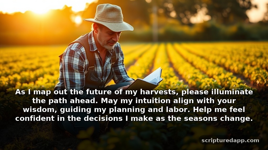 Farmers Prayer for Guidance in Crop Decisions: As I map out the future of my harvests, please illuminate the path ahead. May my intuition align with your wisdom, guiding my planning and labor. Help me feel confident in the decisions I make as the seasons change.