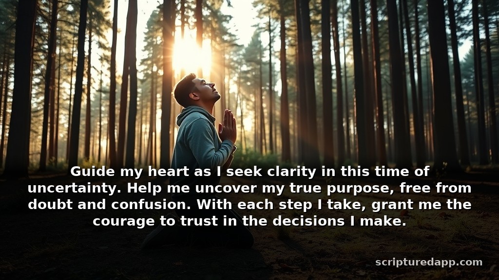 Inspirational Long Prayers for Guidance and Clarity: Guide my heart as I seek clarity in this time of uncertainty. Help me uncover my true purpose, free from doubt and confusion. With each step I take, grant me the courage to trust in the decisions I make.