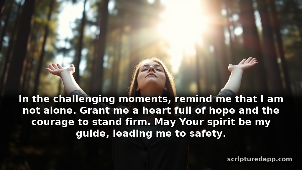 Short Offering Prayers for Protection and Safety: In the challenging moments, remind me that I am not alone. Grant me a heart full of hope and the courage to stand firm. May Your spirit be my guide, leading me to safety.