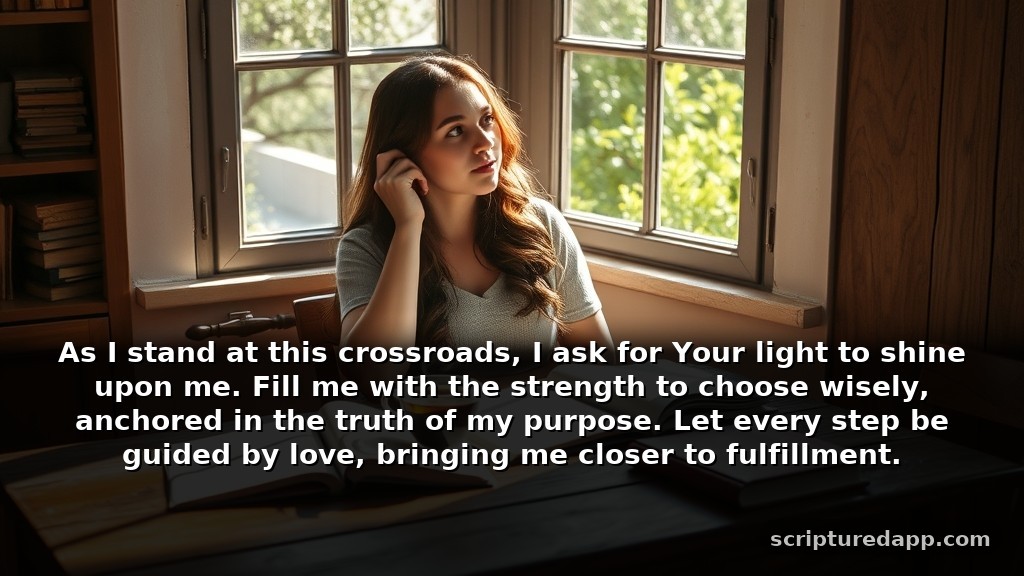 Positive Motivational Prayer for Guidance in Difficult Decisions: As I stand at this crossroads, I ask for Your light to shine upon me. Fill me with the strength to choose wisely, anchored in the truth of my purpose. Let every step be guided by love, bringing me closer to fulfillment.