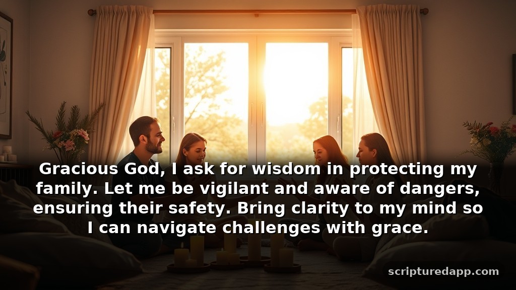 Strong Powerful Prayers for Miracles of Protection for Your Loved Ones: Gracious God, I ask for wisdom in protecting my family. Let me be vigilant and aware of dangers, ensuring their safety. Bring clarity to my mind so I can navigate challenges with grace.
