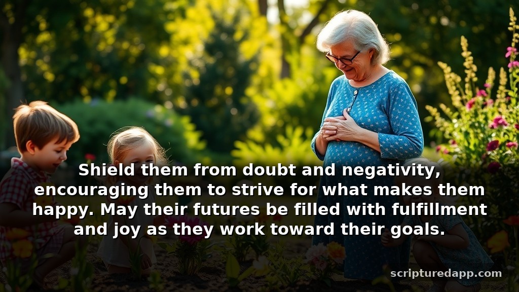 Daily Protection Prayer for Grandchildren's Success: Shield them from doubt and negativity, encouraging them to strive for what makes them happy. May their futures be filled with fulfillment and joy as they work toward their goals.