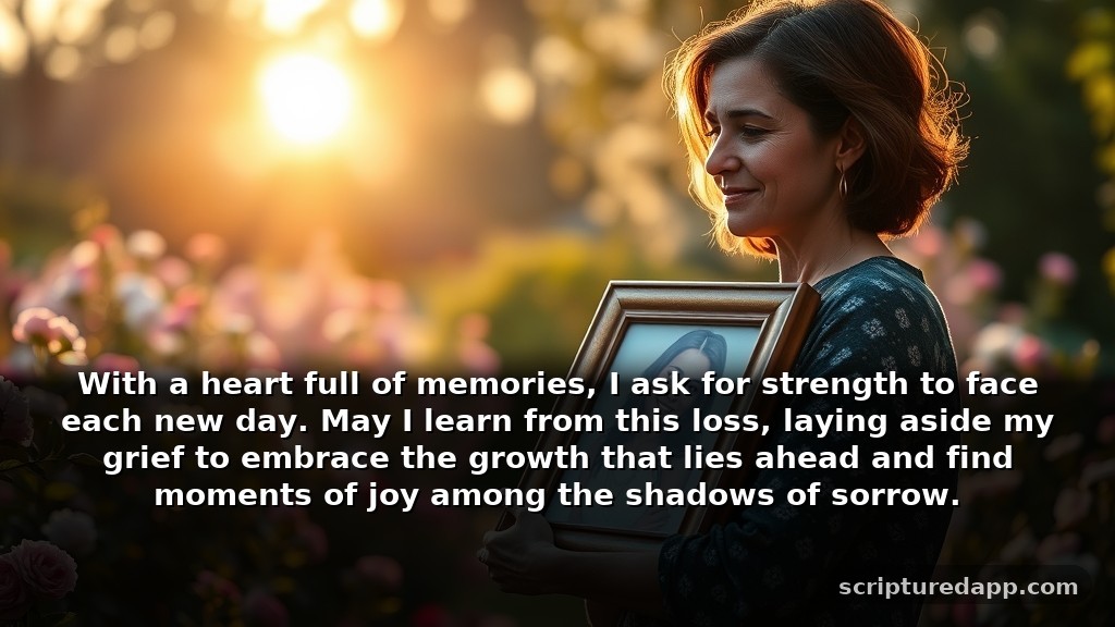 Simple Prayer Comforting Loss of a Sister Condolences for Growth: With a heart full of memories, I ask for strength to face each new day. May I learn from this loss, laying aside my grief to embrace the growth that lies ahead and find moments of joy among the shadows of sorrow.