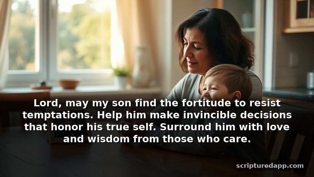 Short and Simple Prayer for Your Alcoholic Son's Guidance: Lord, may my son find the fortitude to resist temptations. Help him make invincible decisions that honor his true self. Surround him with love and wisdom from those who care.