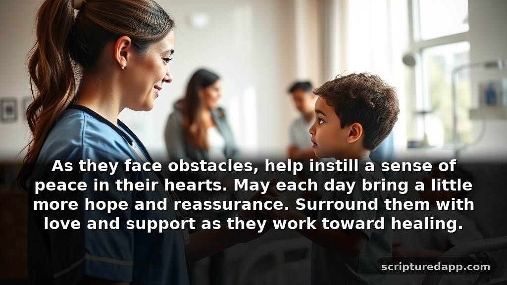 Short Prayers for Car Accident Recovery: As they face obstacles, help instill a sense of peace in their hearts. May each day bring a little more hope and reassurance. Surround them with love and support as they work toward healing.