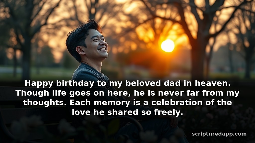 Short Prayer for Dad in Heaven on His Birthday: Happy birthday to my beloved dad in heaven. Though life goes on here, he is never far from my thoughts. Each memory is a celebration of the love he shared so freely.