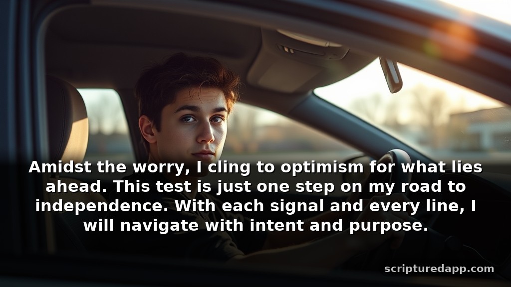 Prayer for Driving Test Encouragement During Tough Times: Amidst the worry, I cling to optimism for what lies ahead. This test is just one step on my road to independence. With each signal and every line, I will navigate with intent and purpose.