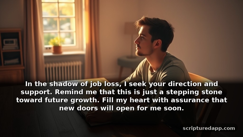 Powerful Prayer for Employment Breakthrough for Unexpected Job Loss: In the shadow of job loss, I seek your direction and support. Remind me that this is just a stepping stone toward future growth. Fill my heart with assurance that new doors will open for me soon.