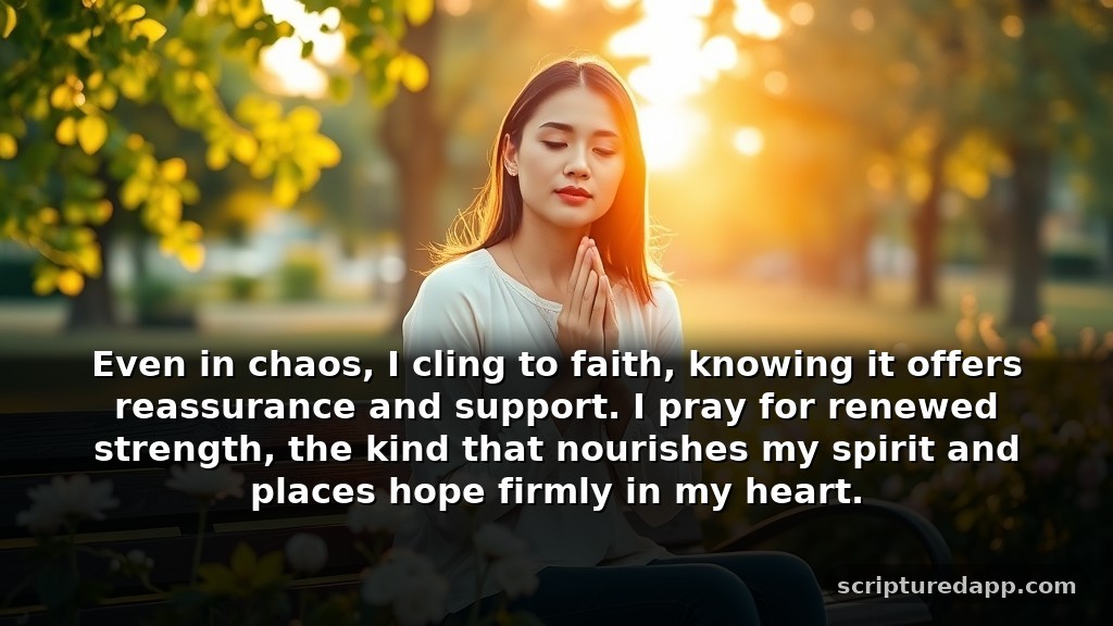 Short Prayer for Faith During Difficult Times: Even in chaos, I cling to faith, knowing it offers reassurance and support. I pray for renewed strength, the kind that nourishes my spirit and places hope firmly in my heart.