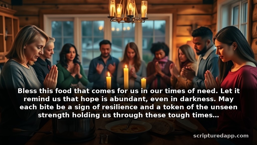 Heartfelt Prayer for Food During Difficult Seasons: Bless this food that comes for us in our times of need. Let it remind us that hope is abundant, even in darkness. May each bite be a sign of resilience and a token of the unseen strength holding us through these tough times.