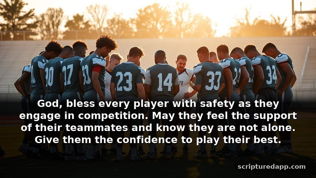 Short Prayer for Football Players' **Protection**: God, bless every player with safety as they engage in competition. May they feel the support of their teammates and know they are not alone. Give them the confidence to play their best.