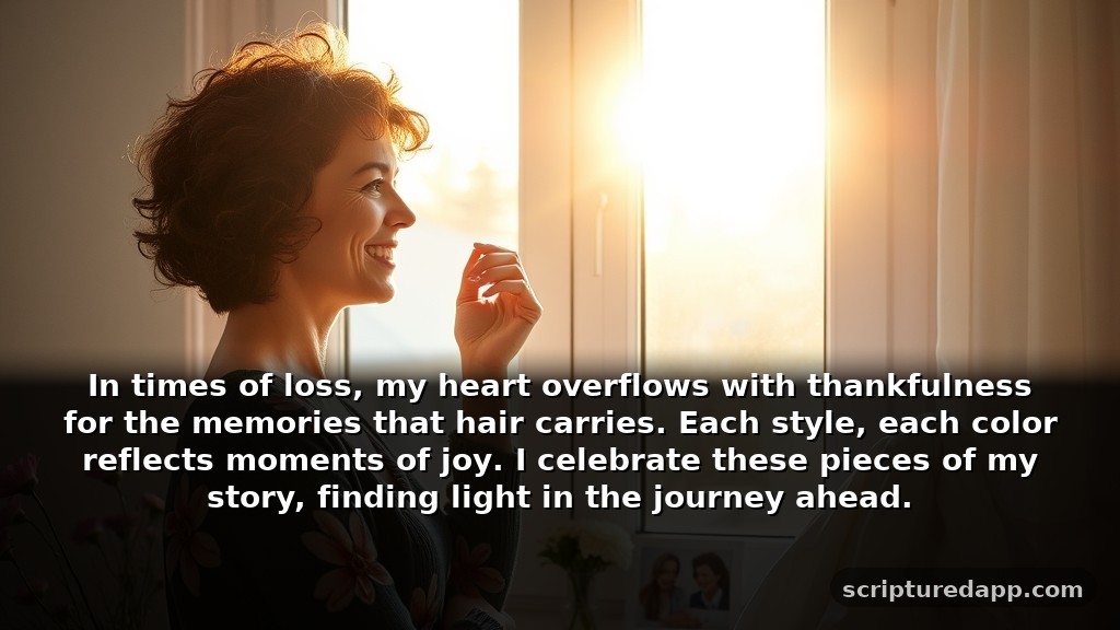 Prayer for Hair Loss with Gratitude: In times of loss, my heart overflows with thankfulness for the memories that hair carries. Each style, each color reflects moments of joy. I celebrate these pieces of my story, finding light in the journey ahead.