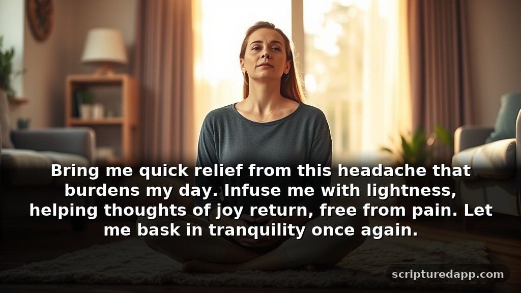 Short Prayer for Headache to Go Away: Bring me quick relief from this headache that burdens my day. Infuse me with lightness, helping thoughts of joy return, free from pain. Let me bask in tranquility once again.