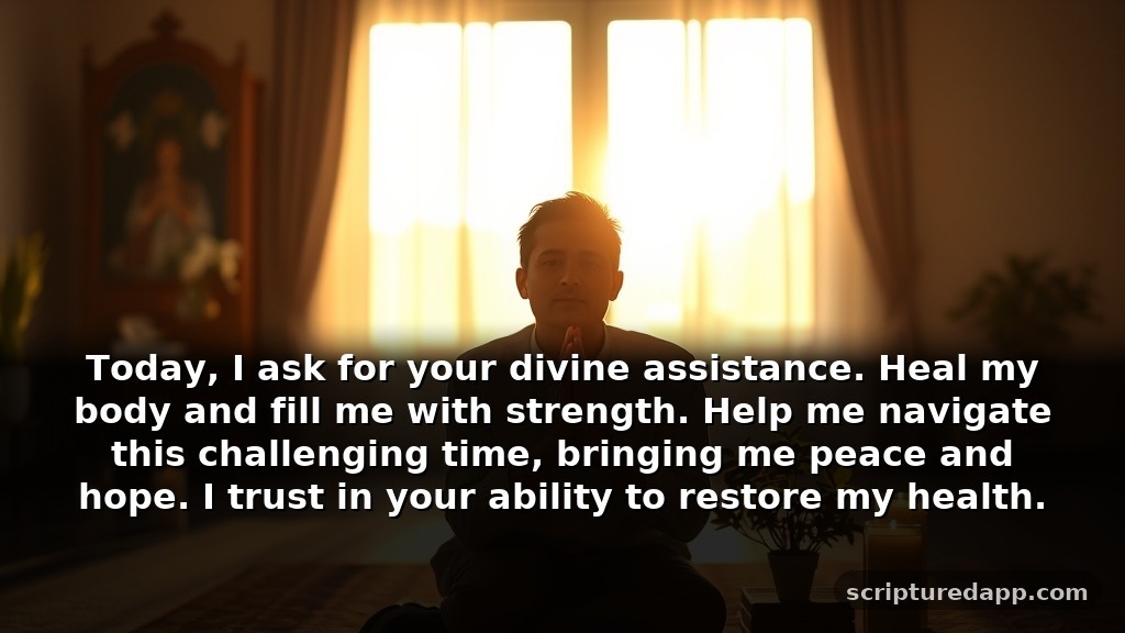 Short Prayer for Immediate Help from God for Healing: Today, I ask for your divine assistance. Heal my body and fill me with strength. Help me navigate this challenging time, bringing me peace and hope. I trust in your ability to restore my health.