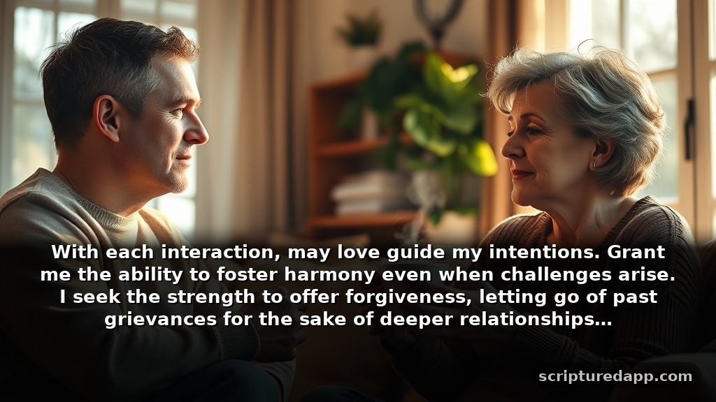 Prayer for Kindness and Patience in Relationships: With each interaction, may love guide my intentions. Grant me the ability to foster harmony even when challenges arise. I seek the strength to offer forgiveness, letting go of past grievances for the sake of deeper relationships.