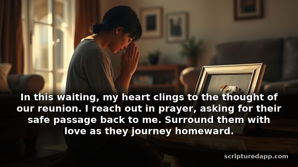 Heartfelt Prayer for Lost Pets in Difficult Times: In this waiting, my heart clings to the thought of our reunion. I reach out in prayer, asking for their safe passage back to me. Surround them with love as they journey homeward.