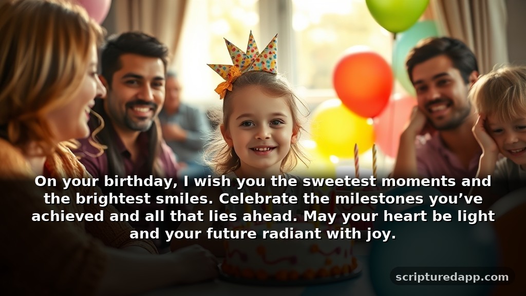 Joyful Prayer for My Niece's Birthday Blessings: On your birthday, I wish you the sweetest moments and the brightest smiles. Celebrate the milestones you’ve achieved and all that lies ahead. May your heart be light and your future radiant with joy.