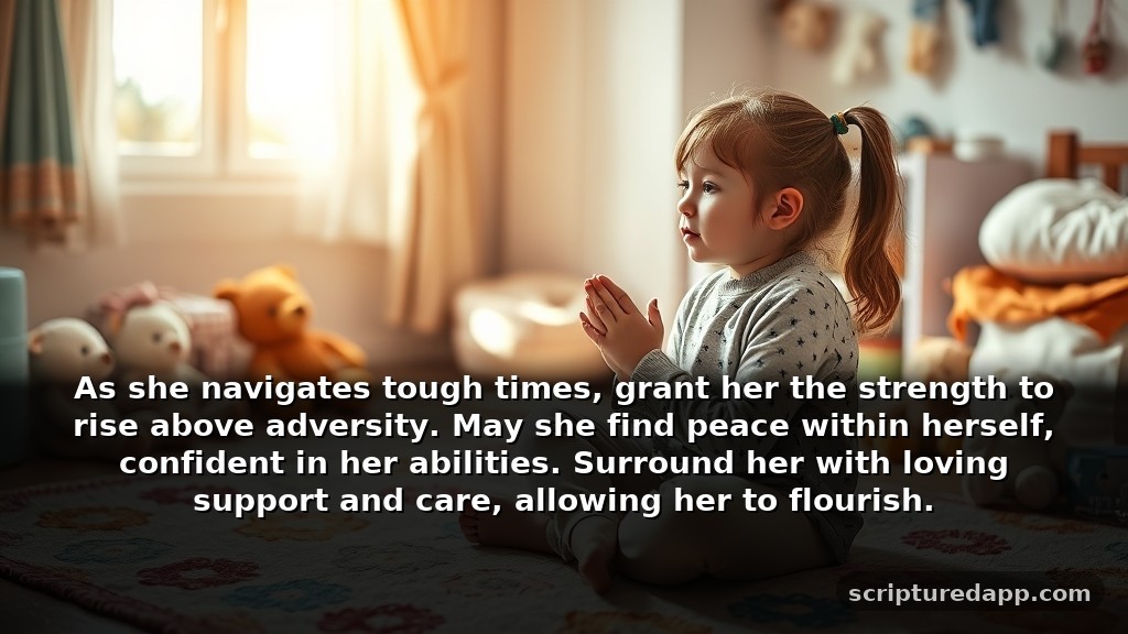 Modern Prayer for My Niece's Protection in Tough Times: As she navigates tough times, grant her the strength to rise above adversity. May she find peace within herself, confident in her abilities. Surround her with loving support and care, allowing her to flourish.