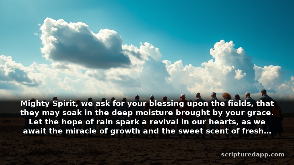 A Heartfelt Prayer for Rain in Drought to Encourage Growth: Mighty Spirit, we ask for your blessing upon the fields, that they may soak in the deep moisture brought by your grace. Let the hope of rain spark a revival in our hearts, as we await the miracle of growth and the sweet scent of fresh earth.