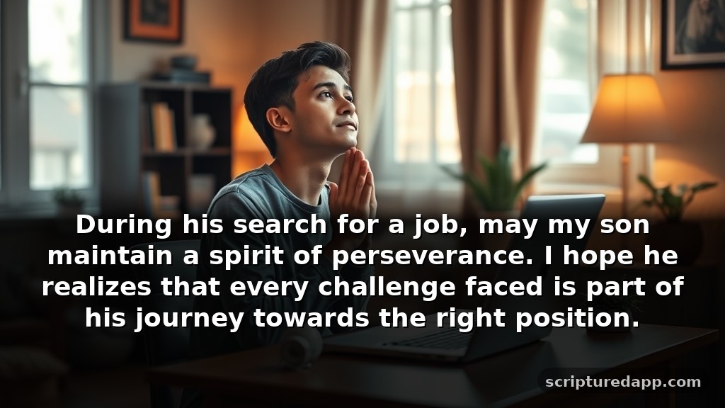 Heartfelt Prayer for Son to Get a Job When Times Are Tough: During his search for a job, may my son maintain a spirit of perseverance. I hope he realizes that every challenge faced is part of his journey towards the right position.