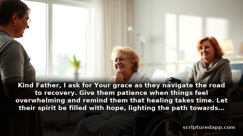 Heartfelt Prayer for Stroke Recovery for Comfort: Kind Father, I ask for Your grace as they navigate the road to recovery. Give them patience when things feel overwhelming and remind them that healing takes time. Let their spirit be filled with hope, lighting the path towards renewed health.
