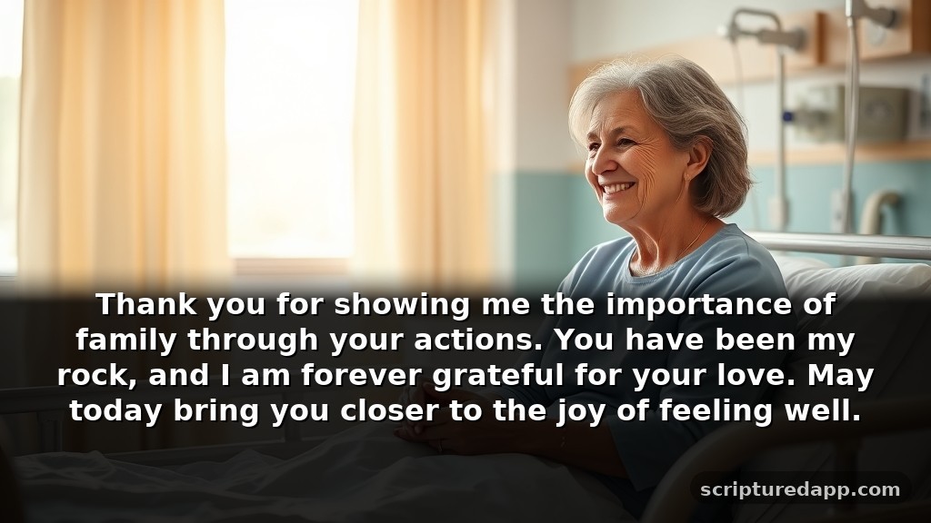 Gratitude Prayer for Mom Before Surgery: Thank you for showing me the importance of family through your actions. You have been my rock, and I am forever grateful for your love. May today bring you closer to the joy of feeling well.