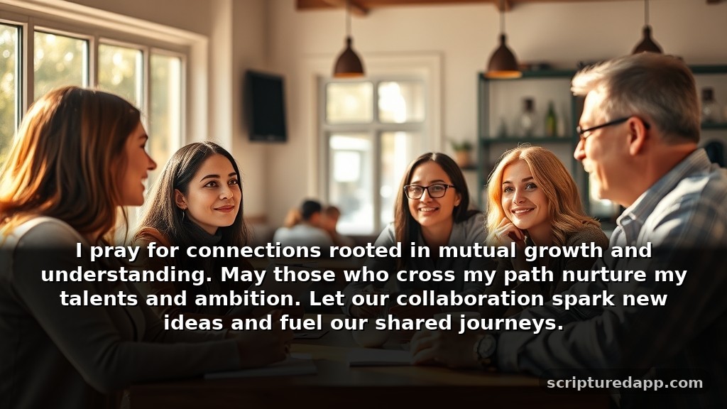 Prayer Points for Destiny Helpers with Scriptures for Personal Growth: I pray for connections rooted in mutual growth and understanding. May those who cross my path nurture my talents and ambition. Let our collaboration spark new ideas and fuel our shared journeys.