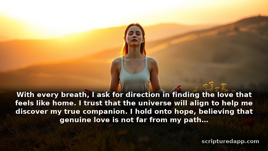 A Prayer to Find True Love When You're Feeling Lost: With every breath, I ask for direction in finding the love that feels like home. I trust that the universe will align to help me discover my true companion. I hold onto hope, believing that genuine love is not far from my path.