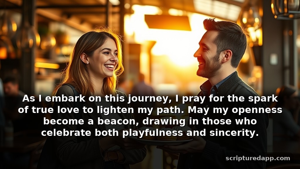 Clever Prayer to Find True Love for Dating: As I embark on this journey, I pray for the spark of true love to lighten my path. May my openness become a beacon, drawing in those who celebrate both playfulness and sincerity.