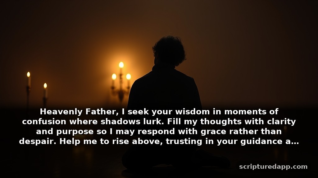 Heartfelt Prayers Against Demons for Patience and Strength: Heavenly Father, I seek your wisdom in moments of confusion where shadows lurk. Fill my thoughts with clarity and purpose so I may respond with grace rather than despair. Help me to rise above, trusting in your guidance as I navigate these challenges.