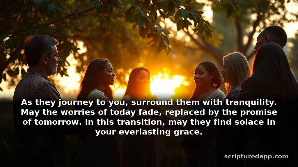 Short Prayers for a Peaceful Transition to Heaven: As they journey to you, surround them with tranquility. May the worries of today fade, replaced by the promise of tomorrow. In this transition, may they find solace in your everlasting grace.