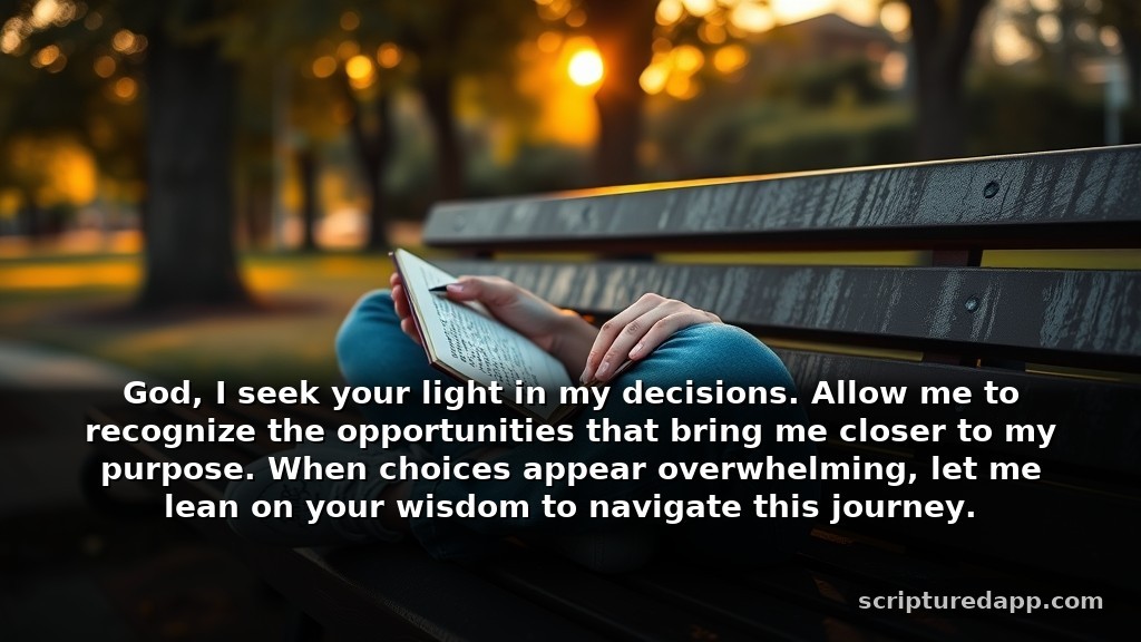 Prayers for Divine Intervention When You Seek Guidance: God, I seek your light in my decisions. Allow me to recognize the opportunities that bring me closer to my purpose. When choices appear overwhelming, let me lean on your wisdom to navigate this journey.