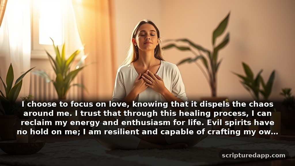 Heartfelt Prayers for Evil Spirits Focused on Healing: I choose to focus on love, knowing that it dispels the chaos around me. I trust that through this healing process, I can reclaim my energy and enthusiasm for life. Evil spirits have no hold on me; I am resilient and capable of crafting my own destiny.