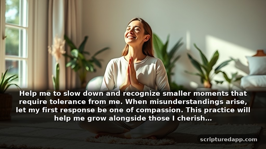 Prayers for Grace to Cultivate Patience and Understanding: Help me to slow down and recognize smaller moments that require tolerance from me. When misunderstandings arise, let my first response be one of compassion. This practice will help me grow alongside those I cherish.