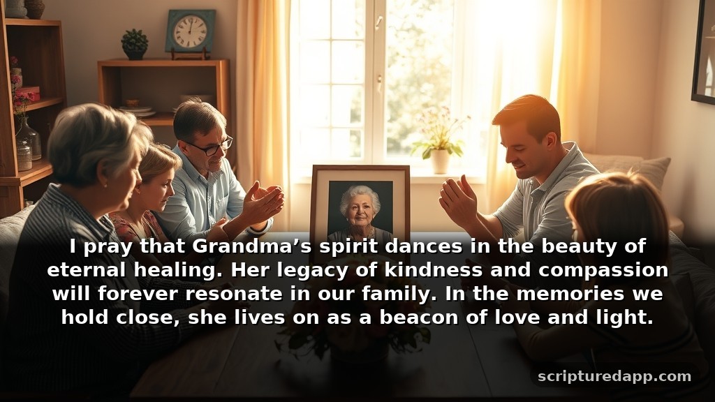 Inspirational Prayers for Grandma Who Passed Away After a Long Illness: I pray that Grandma’s spirit dances in the beauty of eternal healing. Her legacy of kindness and compassion will forever resonate in our family. In the memories we hold close, she lives on as a beacon of love and light.