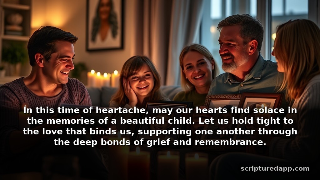 Prayers for Loss of a Child to Share with Family: In this time of heartache, may our hearts find solace in the memories of a beautiful child. Let us hold tight to the love that binds us, supporting one another through the deep bonds of grief and remembrance.